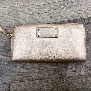 Kate Spade New York Metallic Rose Gold Zip Around Wallet Pebbled Leather